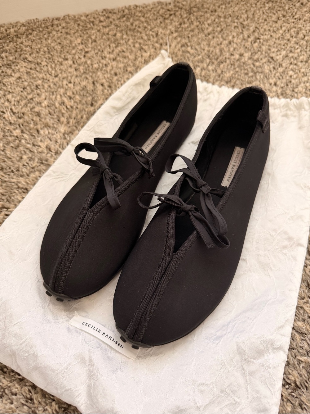 Cecilie Bahnsen Black Ribbon-Tie Ballet Flats